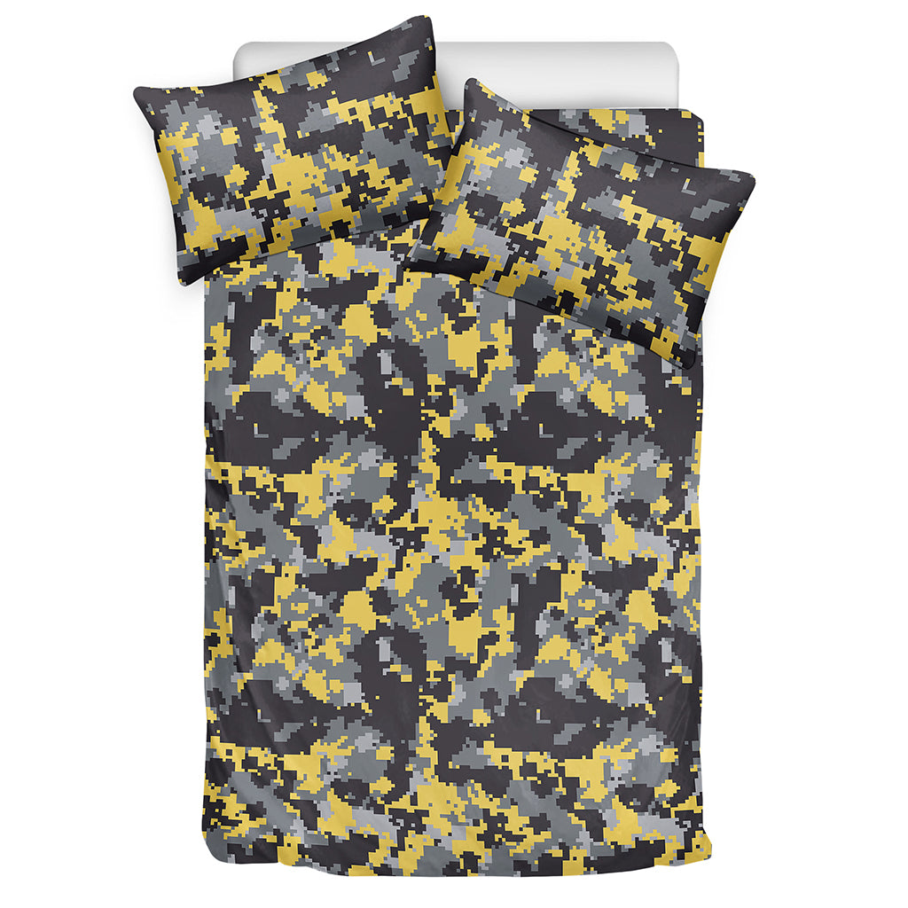 Yellow Black And Grey Digital Camo Print Duvet Cover Bedding Set