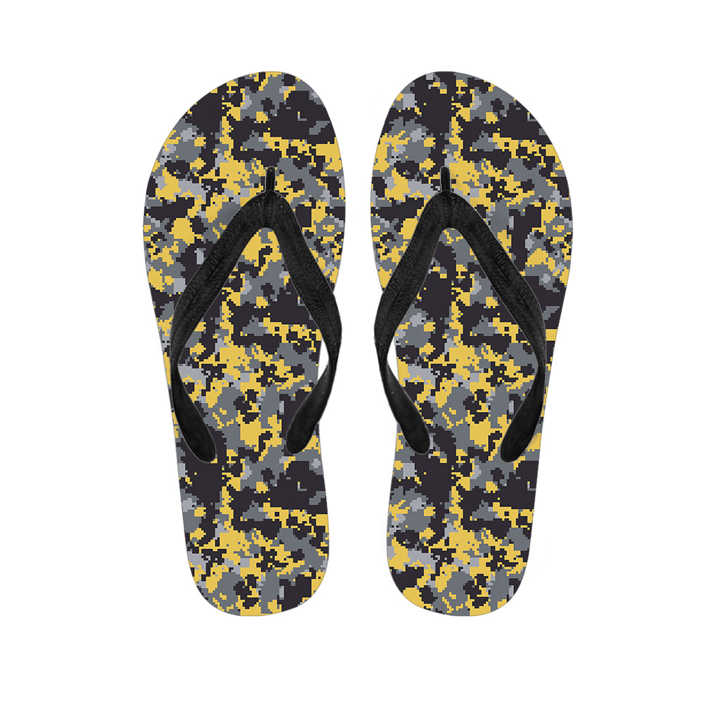 Yellow Black And Grey Digital Camo Print Flip Flops