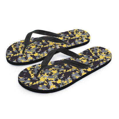 Yellow Black And Grey Digital Camo Print Flip Flops