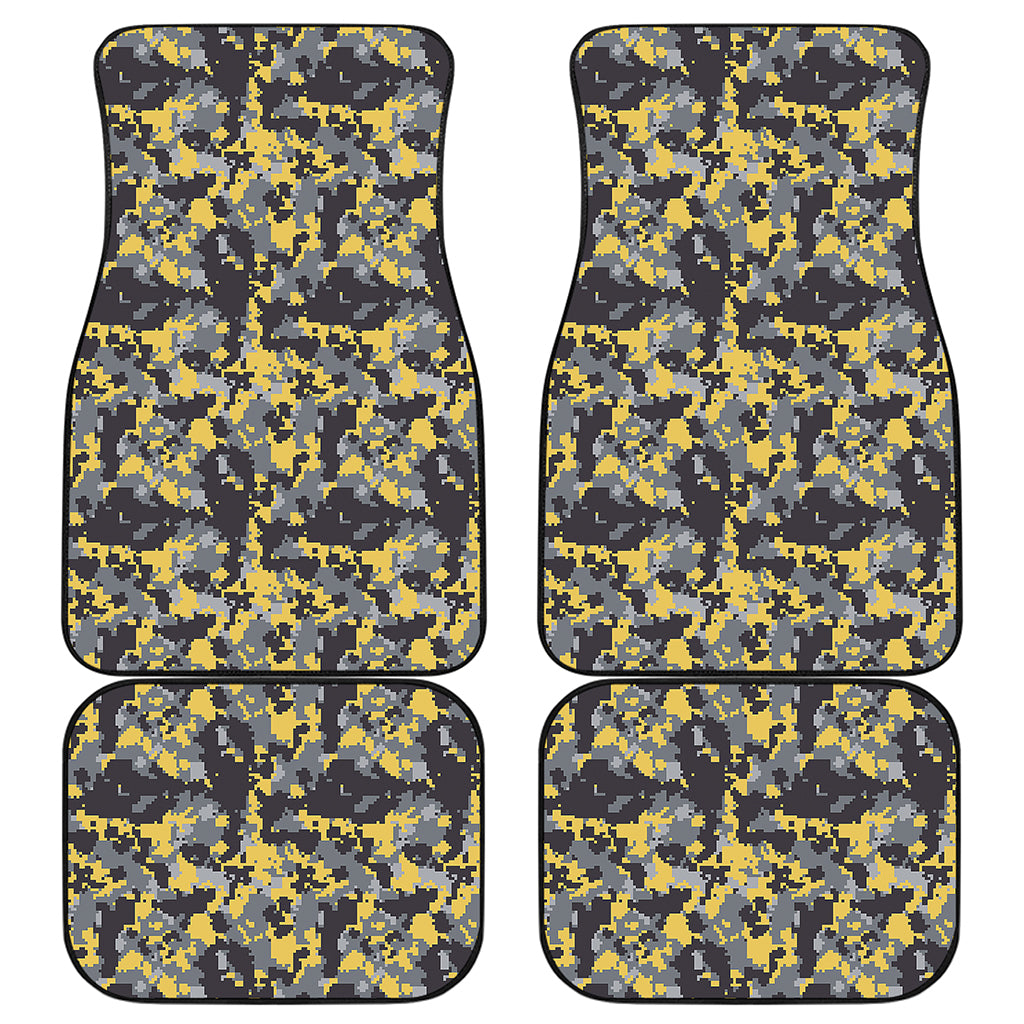 Yellow Black And Grey Digital Camo Print Front and Back Car Floor Mats