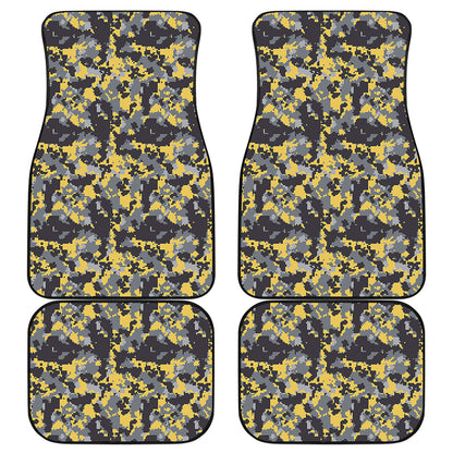 Yellow Black And Grey Digital Camo Print Front and Back Car Floor Mats