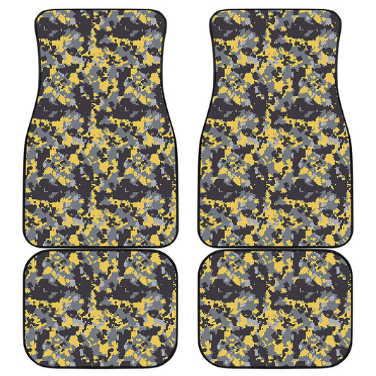 Yellow Black And Grey Digital Camo Print Front and Back Car Floor Mats