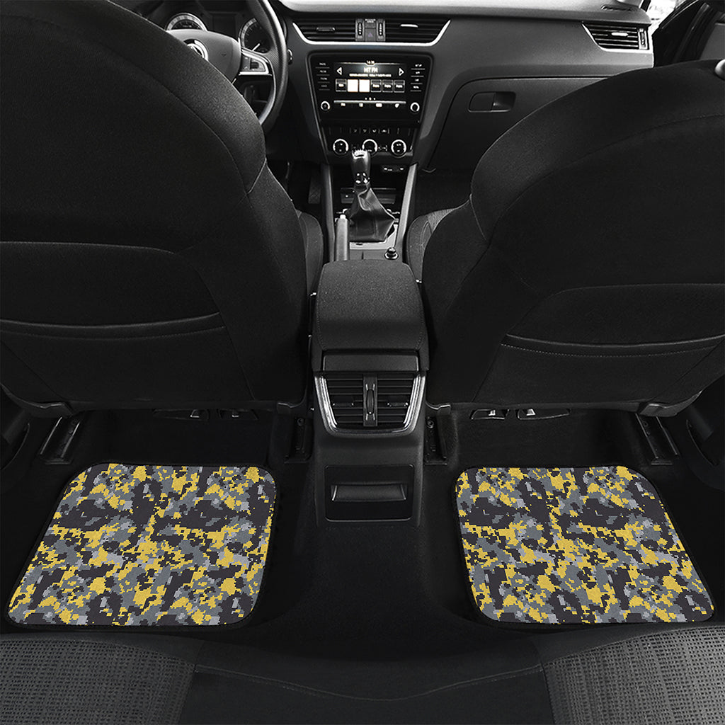 Yellow Black And Grey Digital Camo Print Front and Back Car Floor Mats