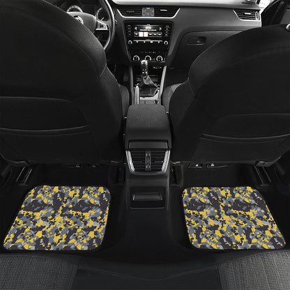 Yellow Black And Grey Digital Camo Print Front and Back Car Floor Mats