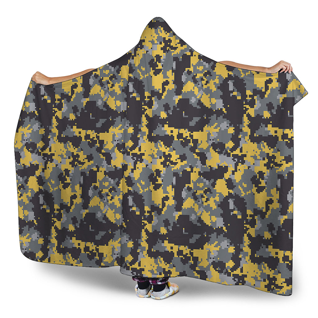Yellow Black And Grey Digital Camo Print Hooded Blanket