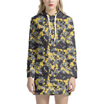 Yellow Black And Grey Digital Camo Print Hoodie Dress
