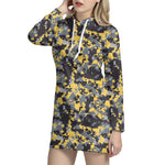Yellow Black And Grey Digital Camo Print Hoodie Dress
