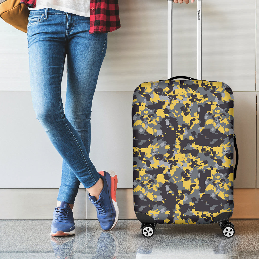 Yellow Black And Grey Digital Camo Print Luggage Cover