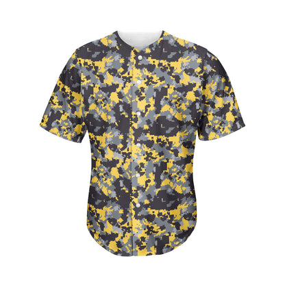 Yellow Black And Grey Digital Camo Print Men's Baseball Jersey