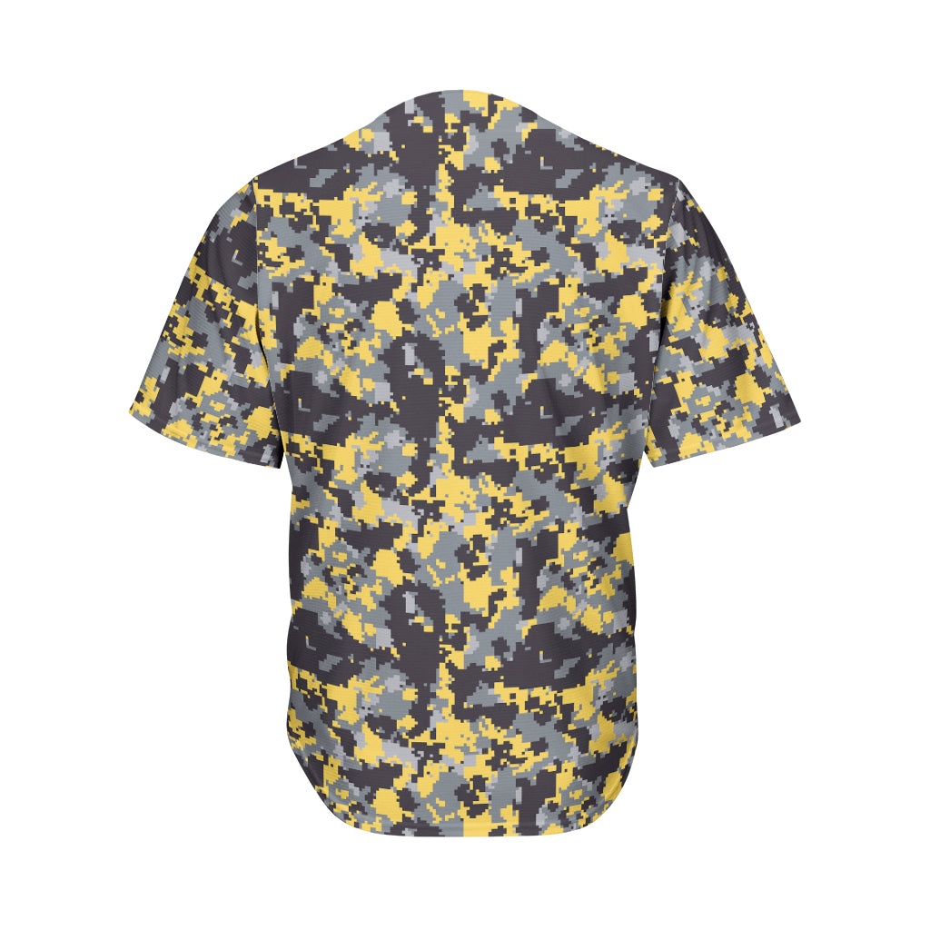 Yellow Black And Grey Digital Camo Print Men's Baseball Jersey