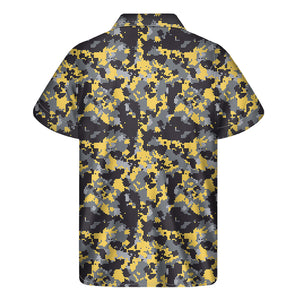 Yellow Black And Grey Digital Camo Print Men's Short Sleeve Shirt