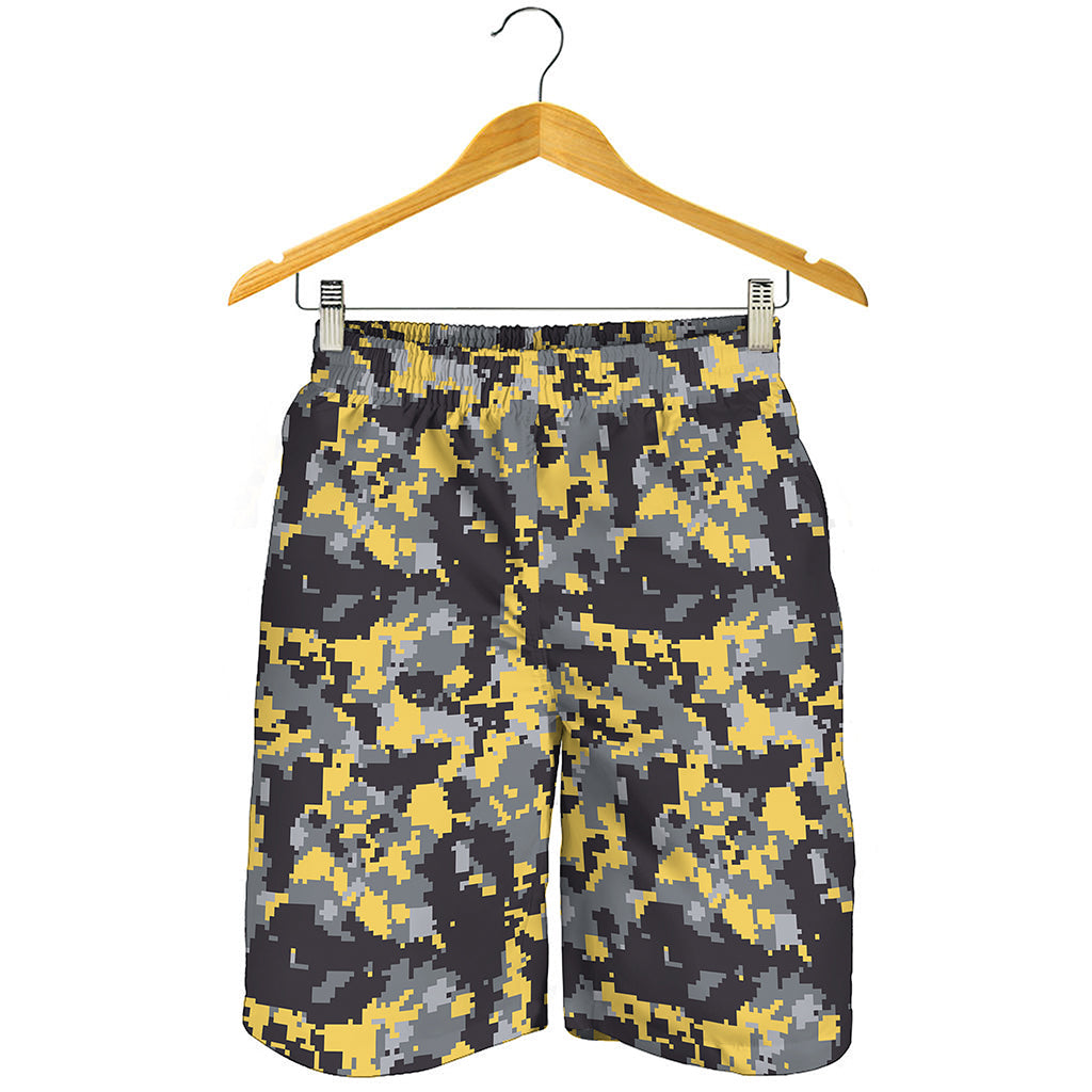 Yellow Black And Grey Digital Camo Print Men's Shorts