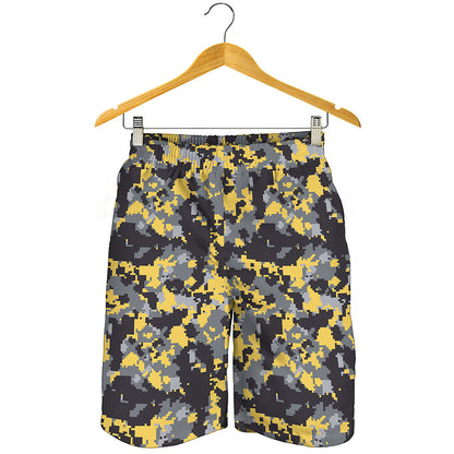 Yellow Black And Grey Digital Camo Print Men's Shorts