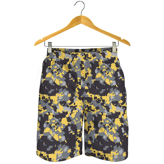 Yellow Black And Grey Digital Camo Print Men's Shorts