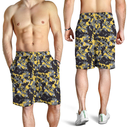 Yellow Black And Grey Digital Camo Print Men's Shorts
