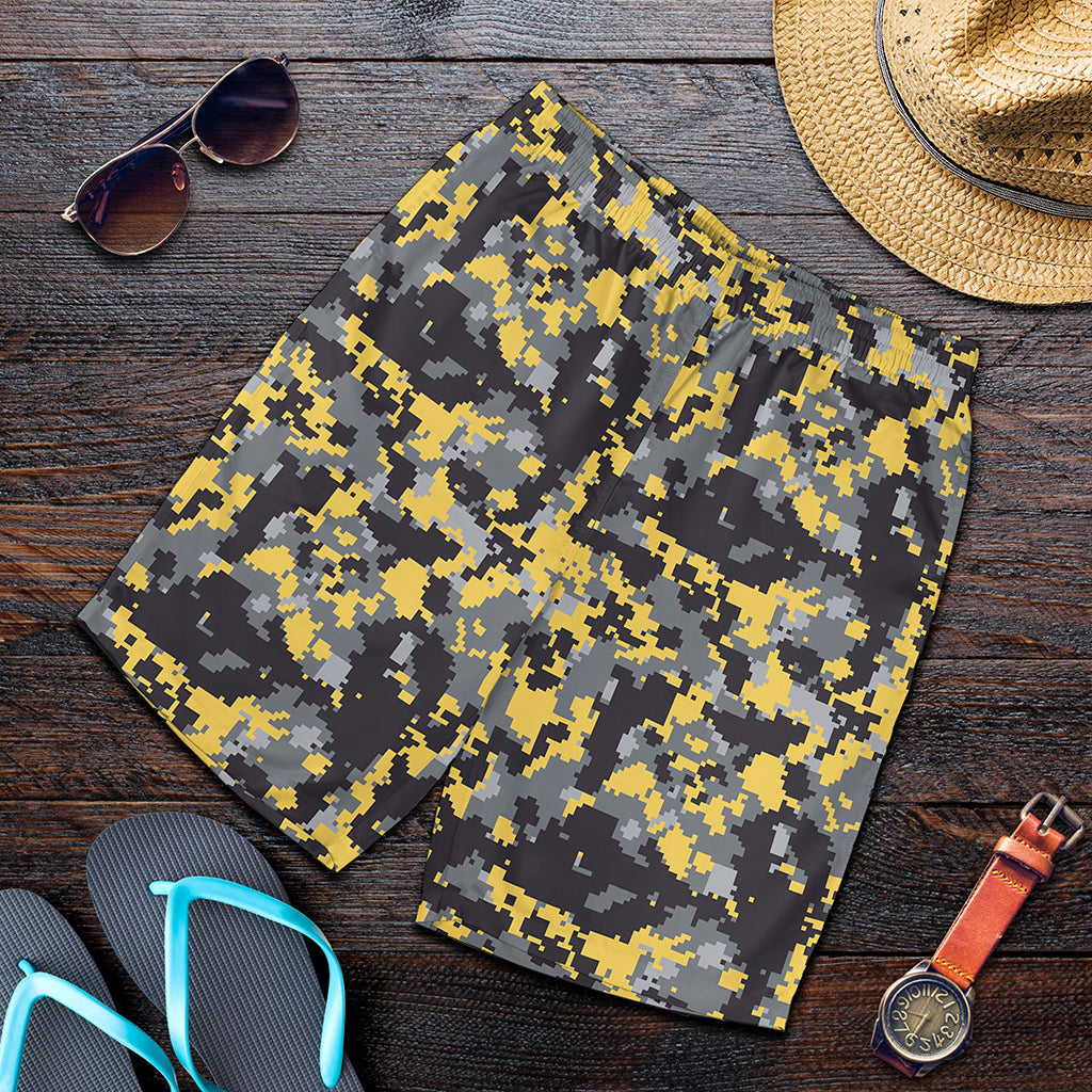 Yellow Black And Grey Digital Camo Print Men's Shorts
