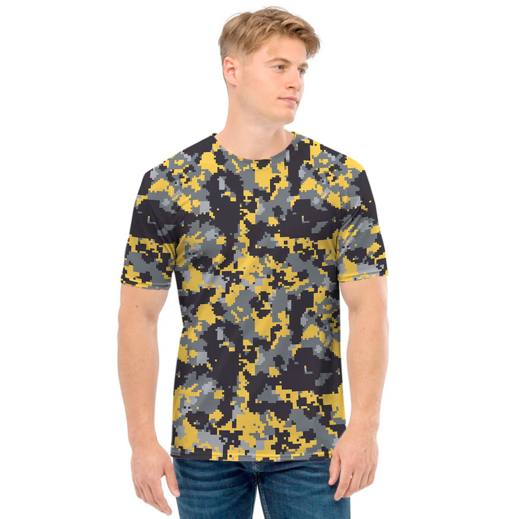 Yellow Black And Grey Digital Camo Print Men's T-Shirt