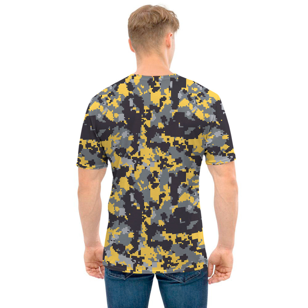 Yellow Black And Grey Digital Camo Print Men's T-Shirt