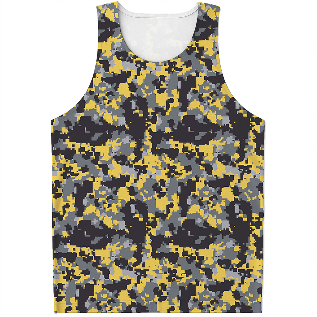 Yellow Black And Grey Digital Camo Print Men's Tank Top