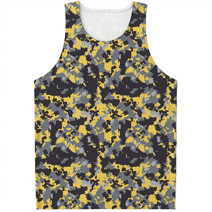 Yellow Black And Grey Digital Camo Print Men's Tank Top