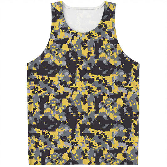 Yellow Black And Grey Digital Camo Print Men's Tank Top
