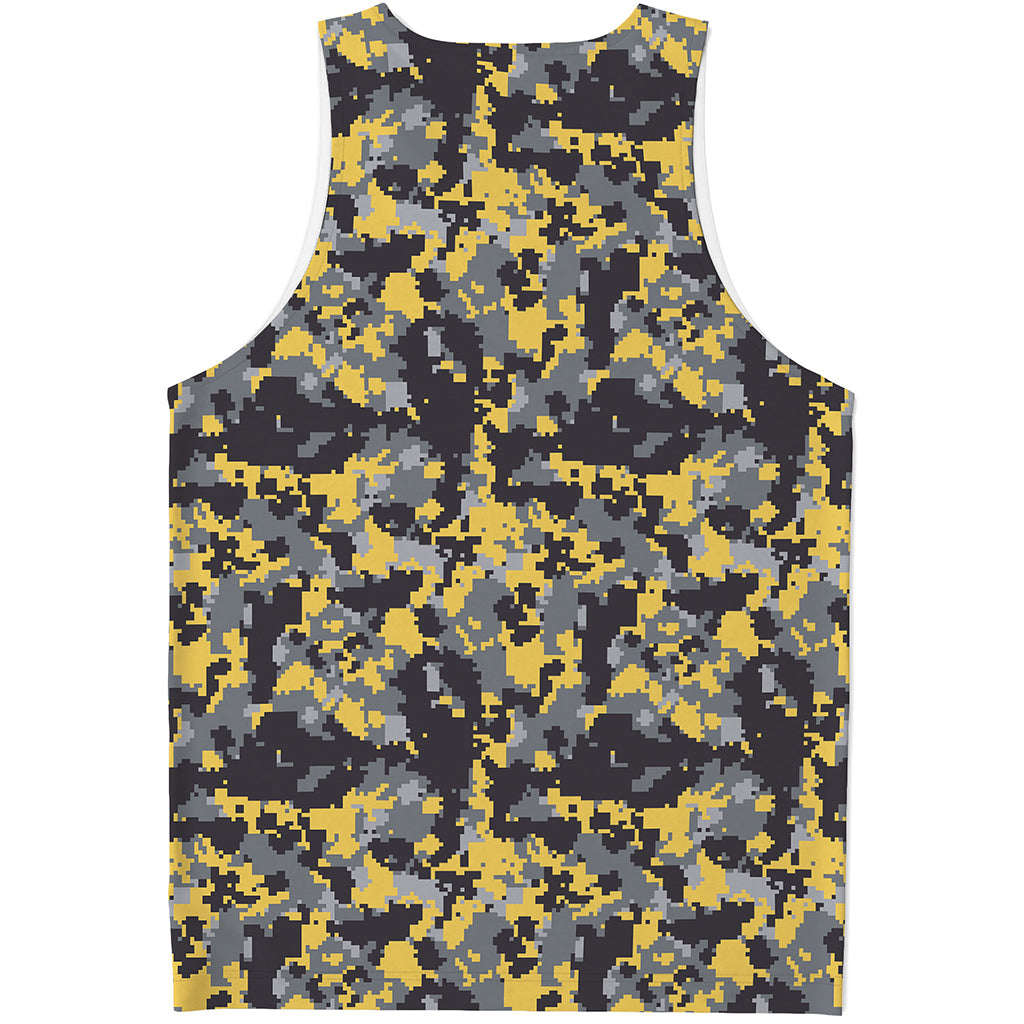 Yellow Black And Grey Digital Camo Print Men's Tank Top