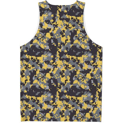 Yellow Black And Grey Digital Camo Print Men's Tank Top