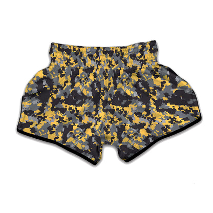 Yellow Black And Grey Digital Camo Print Muay Thai Boxing Shorts