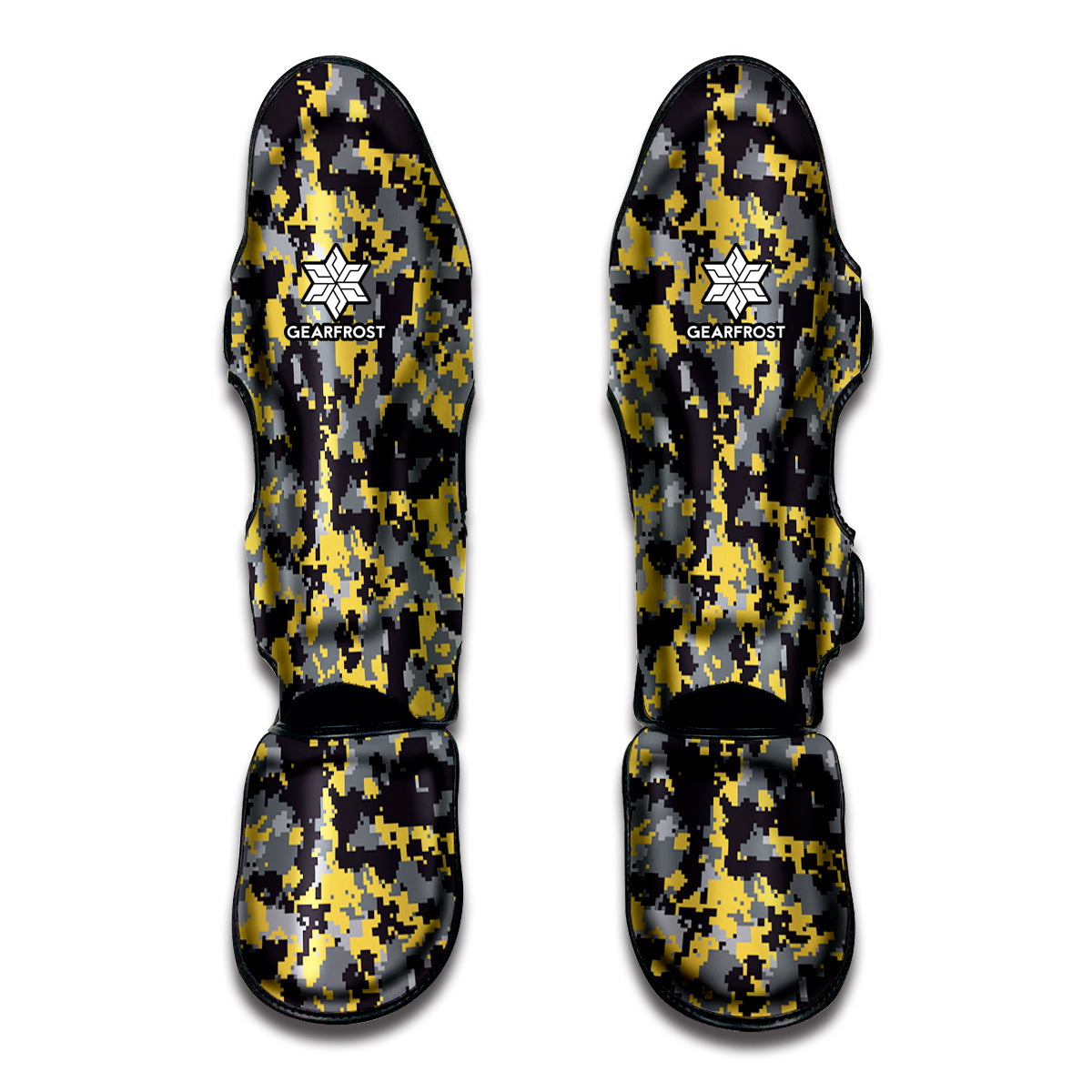 Yellow Black And Grey Digital Camo Print Muay Thai Shin Guard