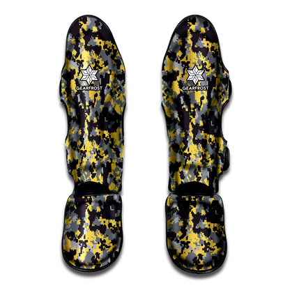 Yellow Black And Grey Digital Camo Print Muay Thai Shin Guard