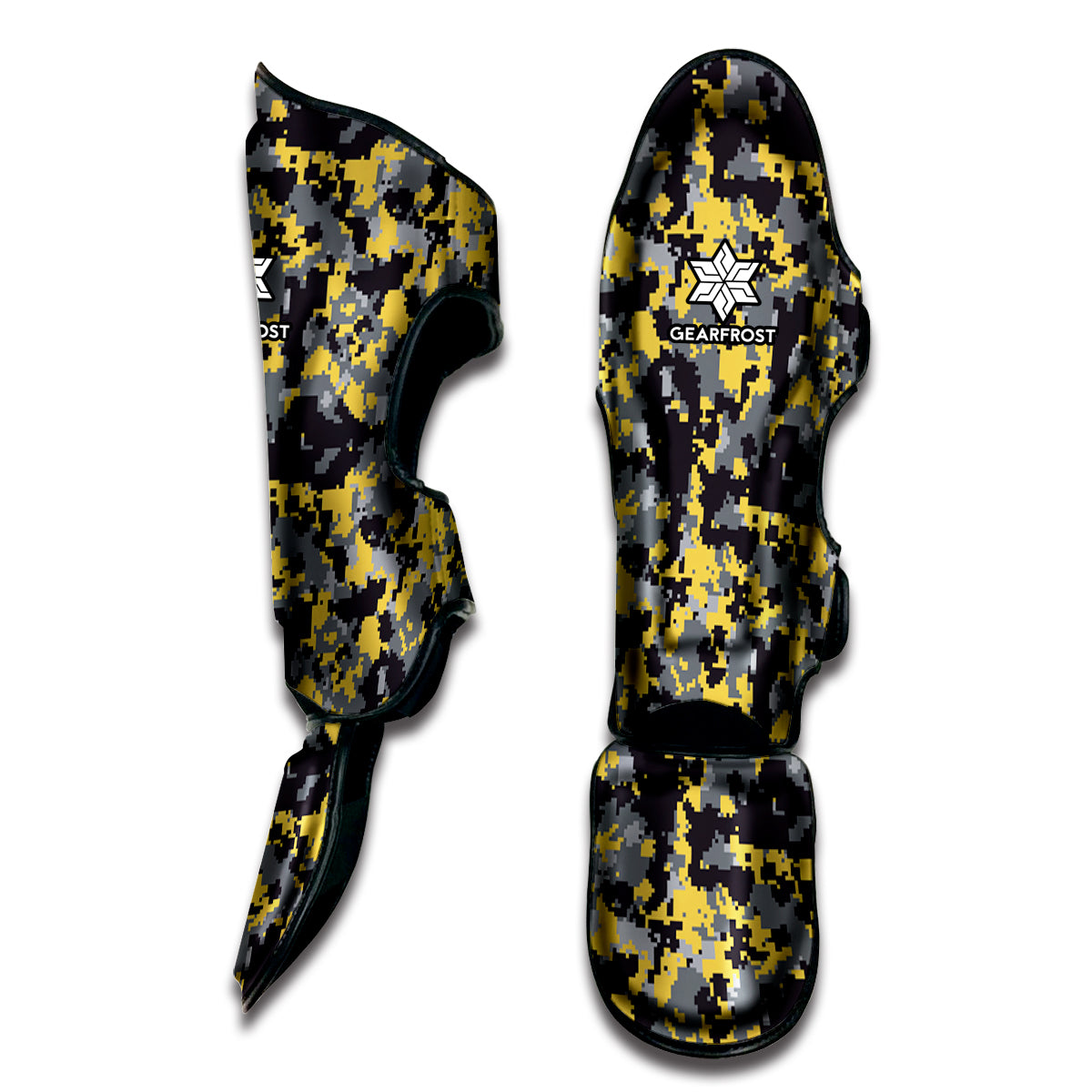 Yellow Black And Grey Digital Camo Print Muay Thai Shin Guard