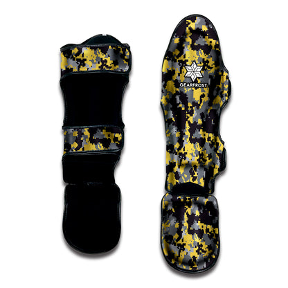 Yellow Black And Grey Digital Camo Print Muay Thai Shin Guard