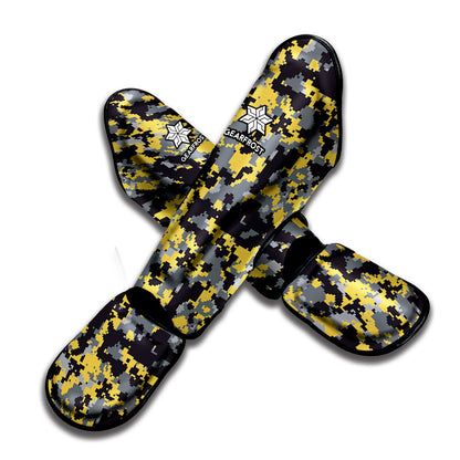 Yellow Black And Grey Digital Camo Print Muay Thai Shin Guard
