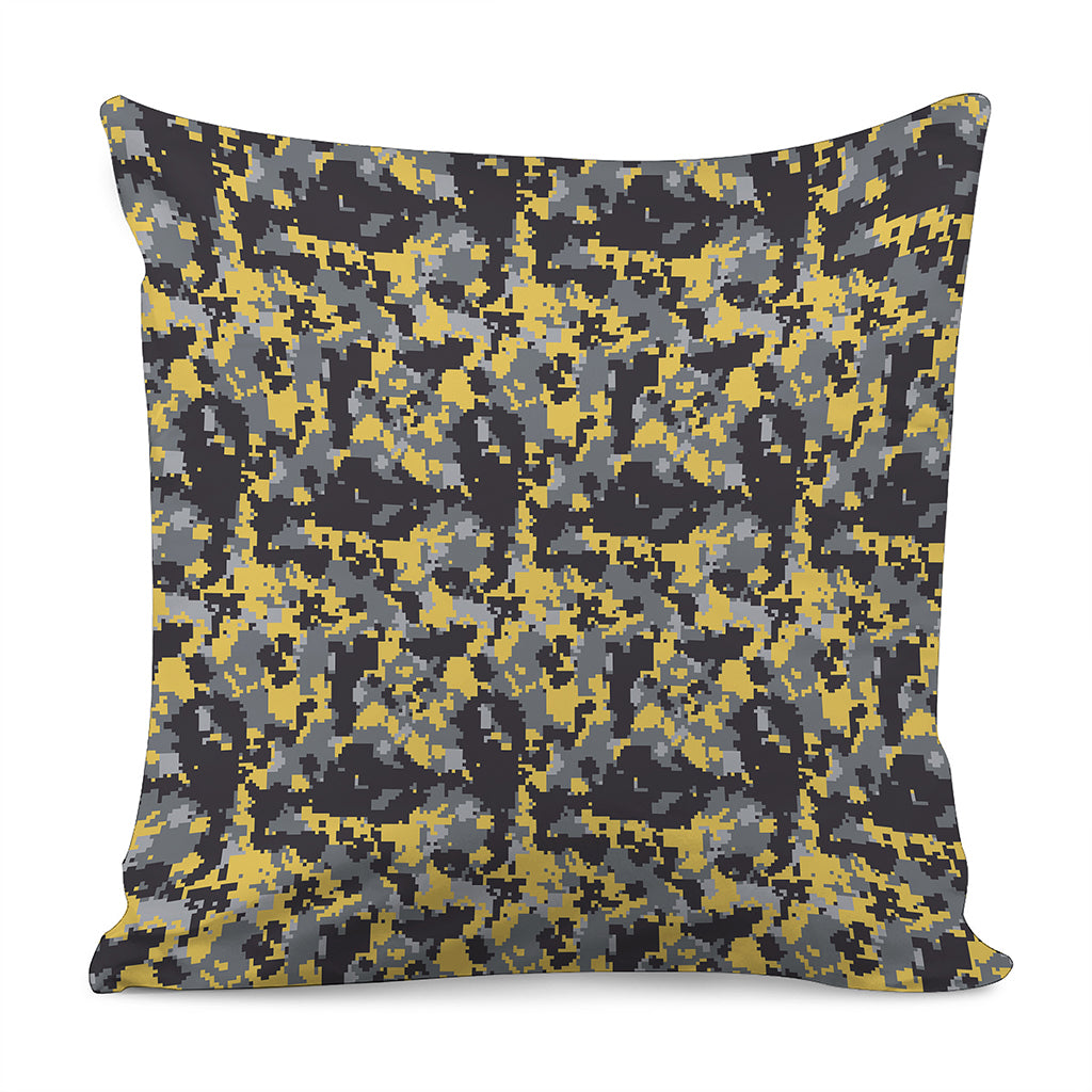 Yellow Black And Grey Digital Camo Print Pillow Cover