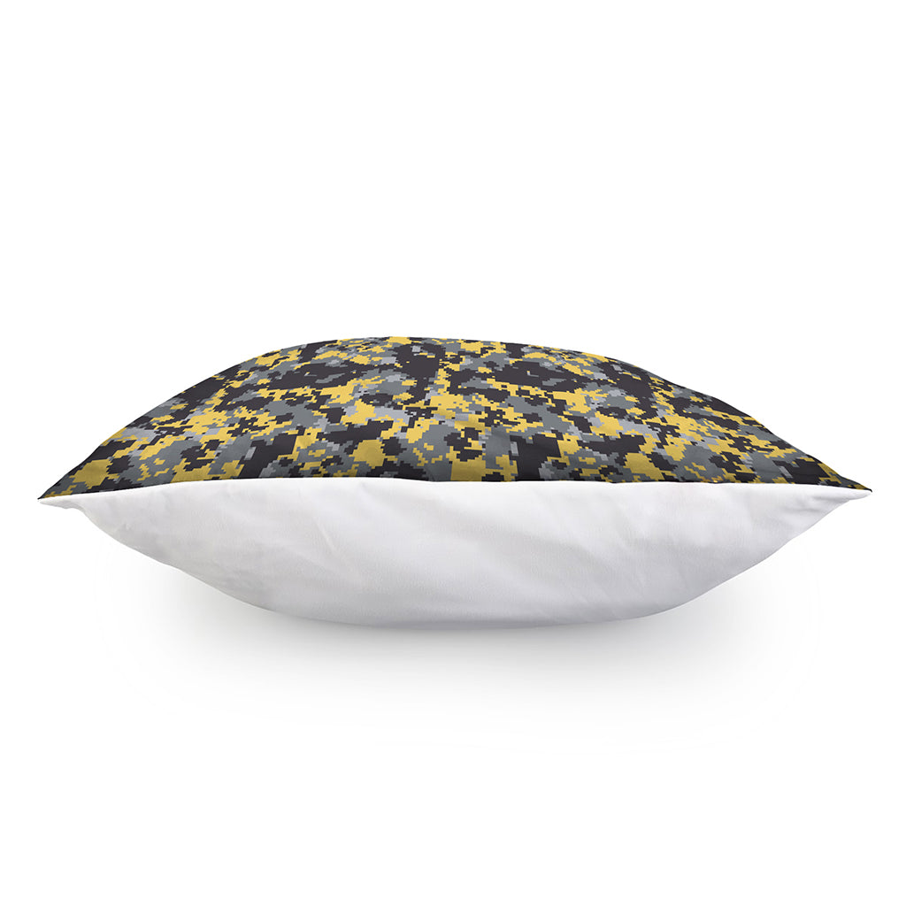 Yellow Black And Grey Digital Camo Print Pillow Cover
