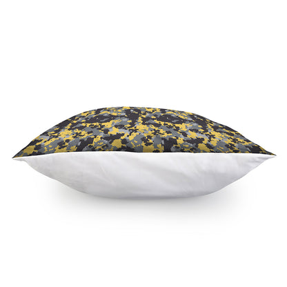 Yellow Black And Grey Digital Camo Print Pillow Cover