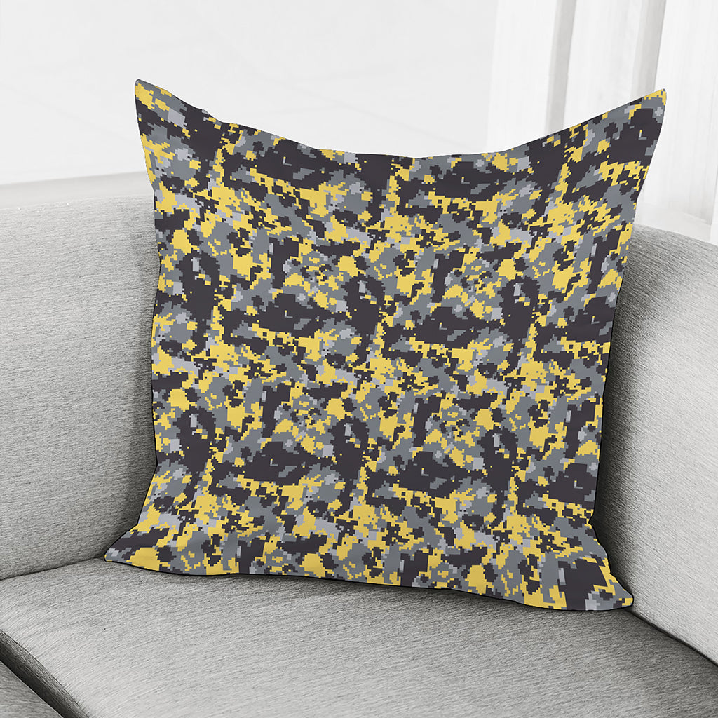 Yellow Black And Grey Digital Camo Print Pillow Cover