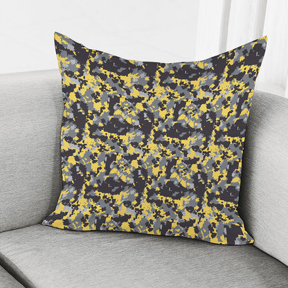 Yellow Black And Grey Digital Camo Print Pillow Cover