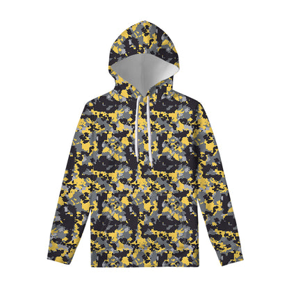 Yellow Black And Grey Digital Camo Print Pullover Hoodie