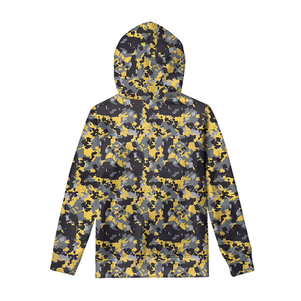 Yellow Black And Grey Digital Camo Print Pullover Hoodie