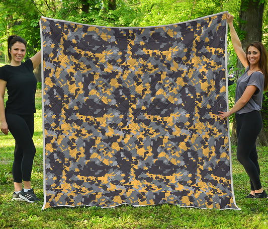 Yellow Black And Grey Digital Camo Print Quilt