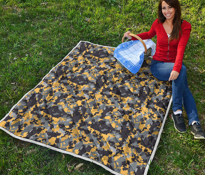 Yellow Black And Grey Digital Camo Print Quilt