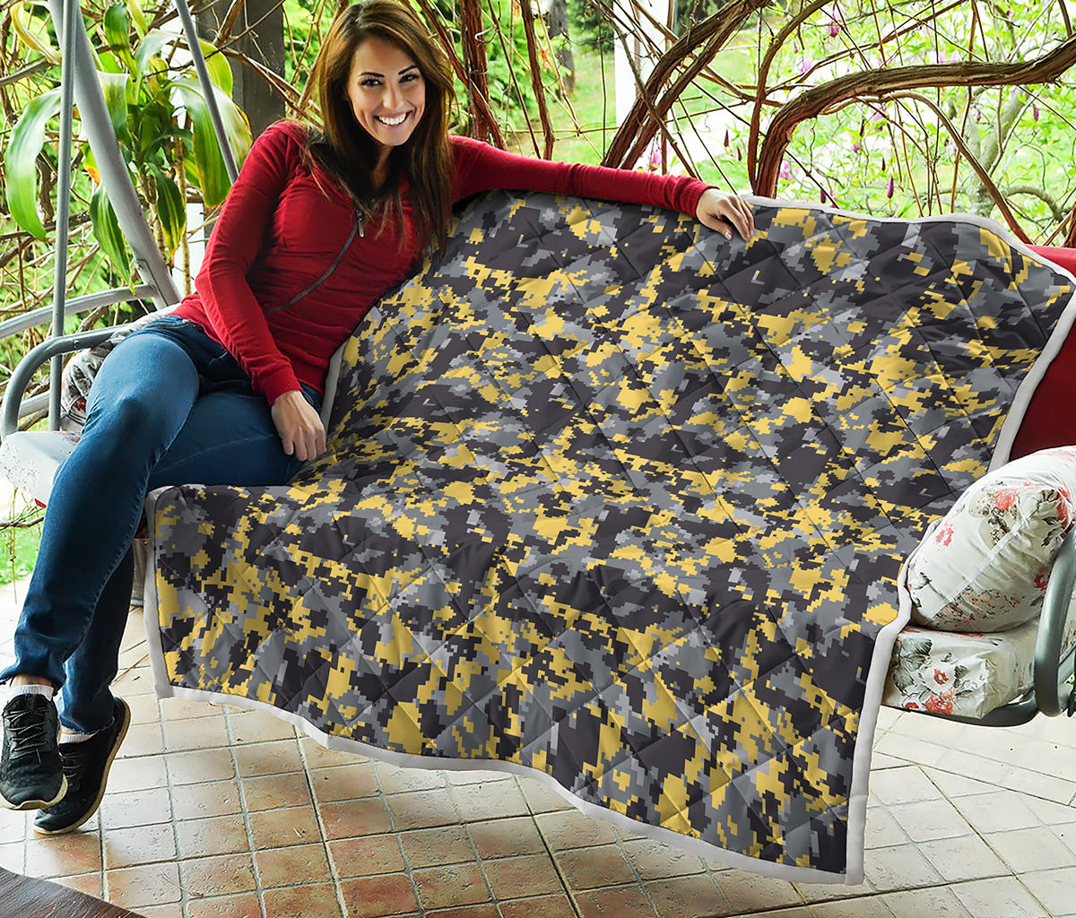 Yellow Black And Grey Digital Camo Print Quilt