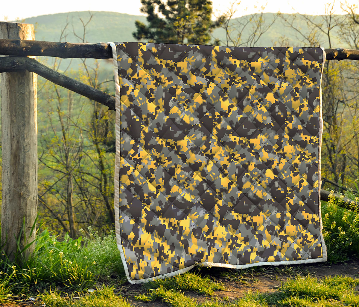 Yellow Black And Grey Digital Camo Print Quilt