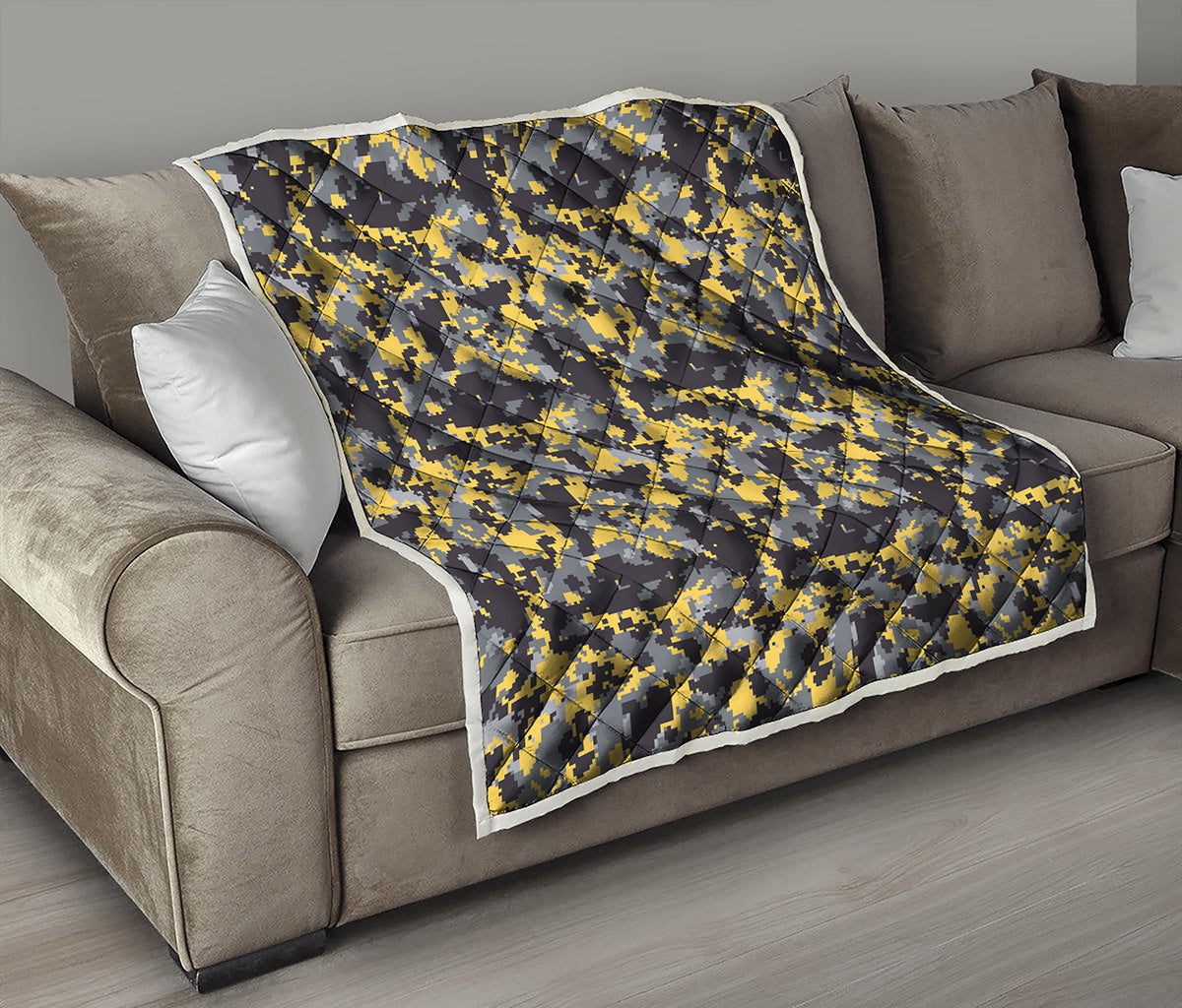 Yellow Black And Grey Digital Camo Print Quilt