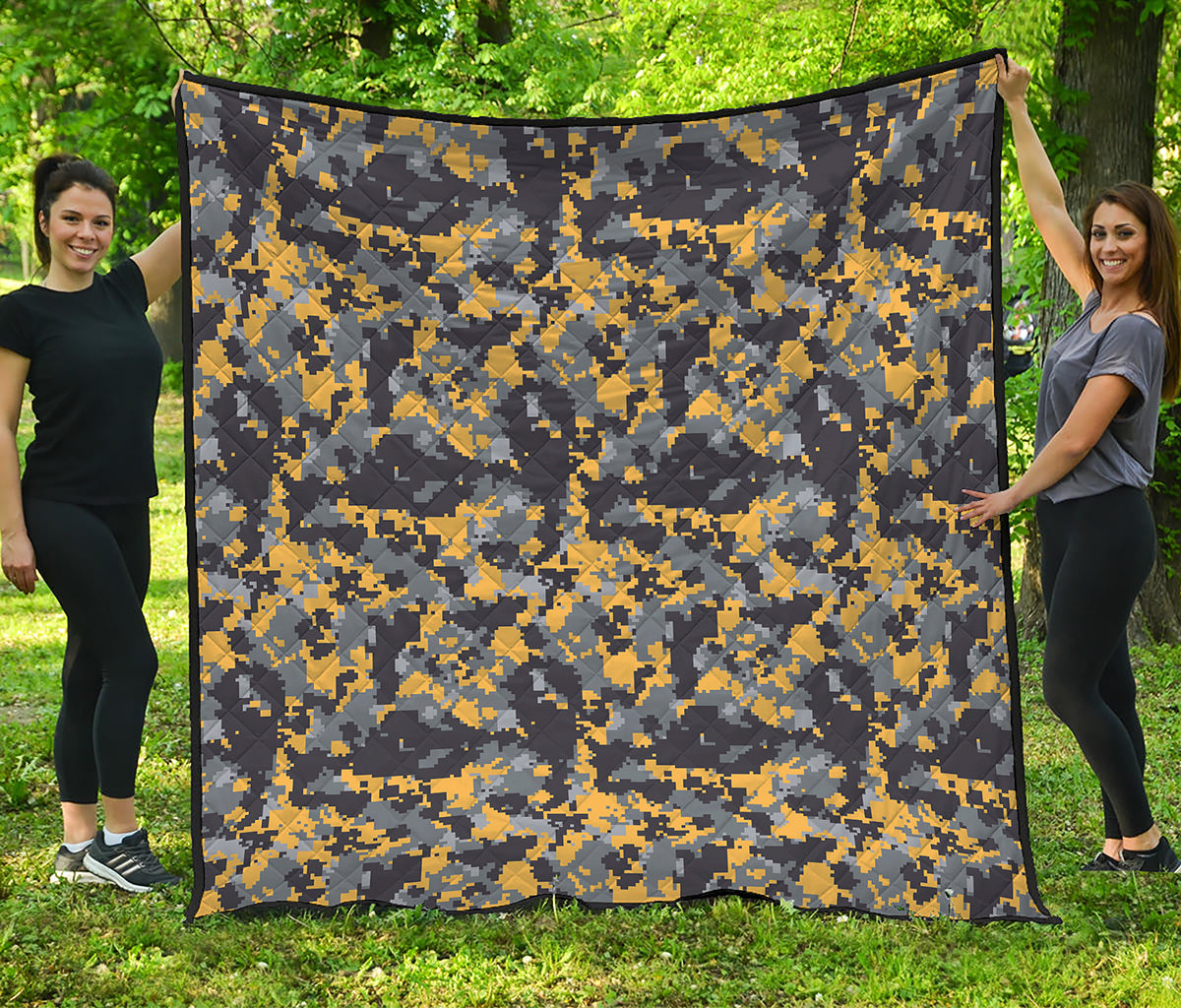 Yellow Black And Grey Digital Camo Print Quilt