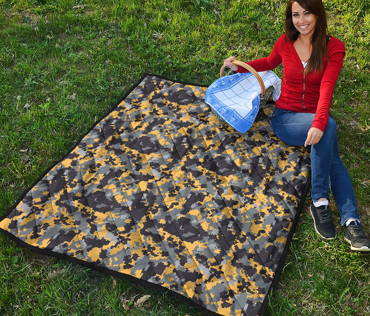 Yellow Black And Grey Digital Camo Print Quilt