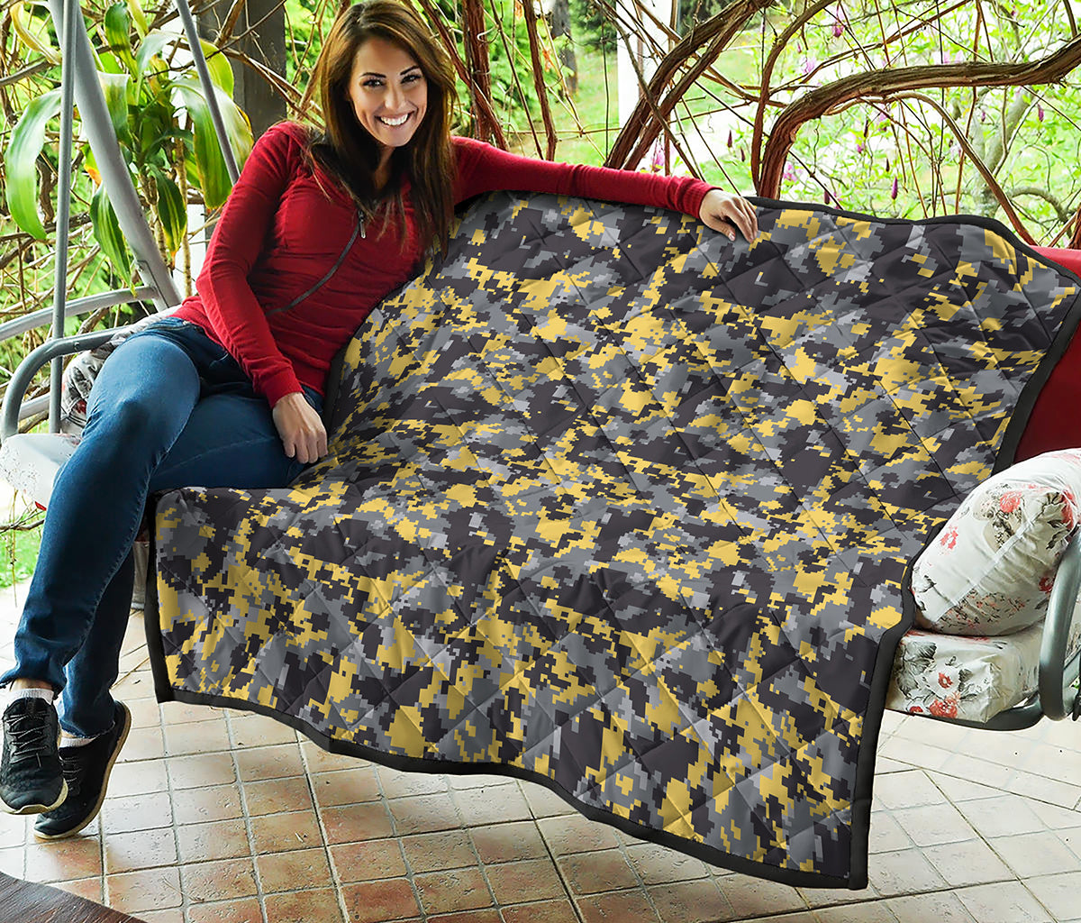 Yellow Black And Grey Digital Camo Print Quilt
