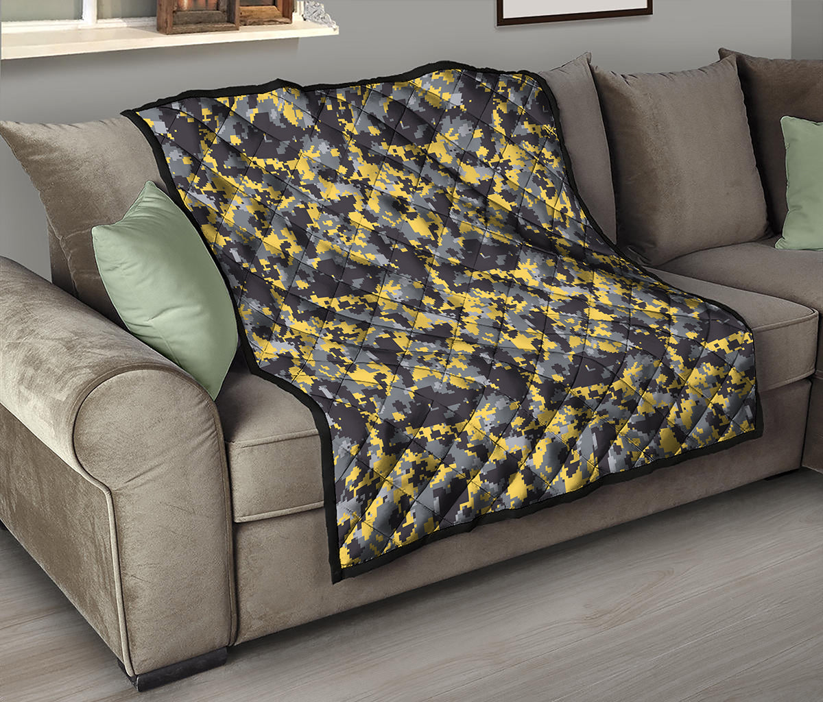 Yellow Black And Grey Digital Camo Print Quilt