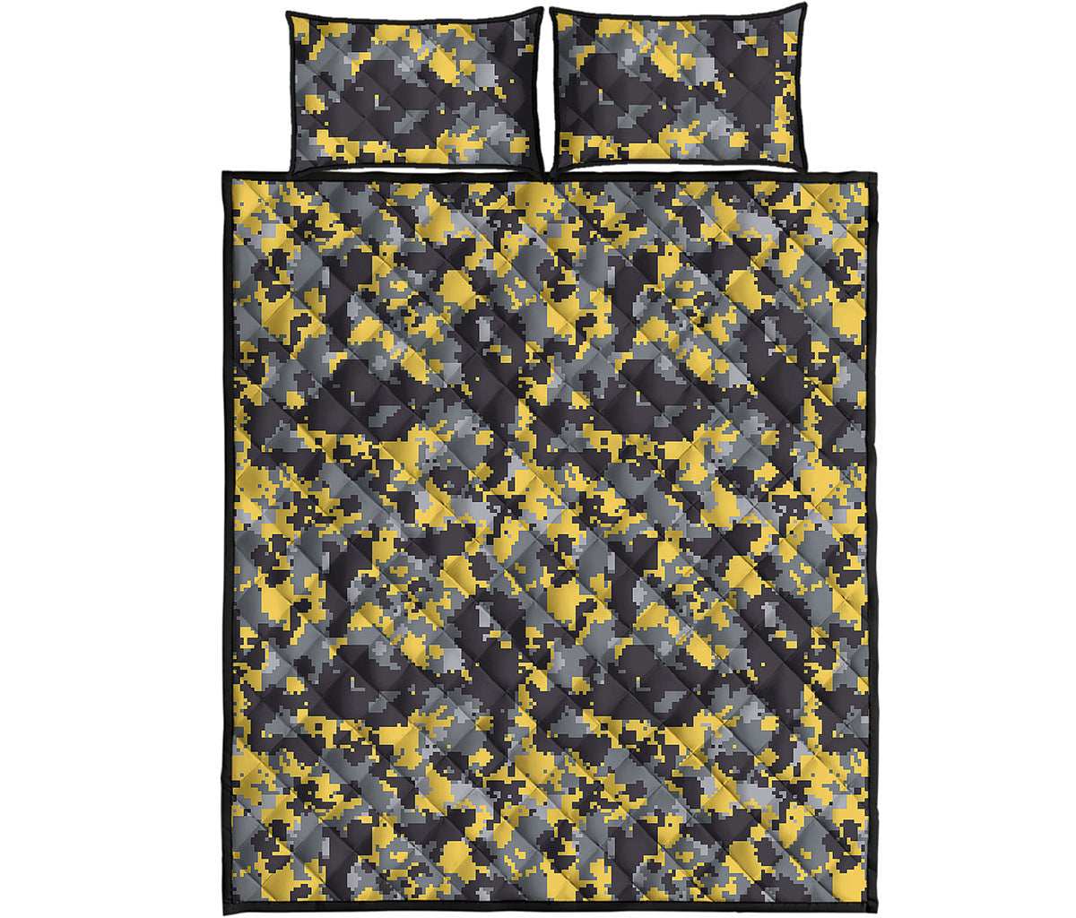 Yellow Black And Grey Digital Camo Print Quilt Bed Set